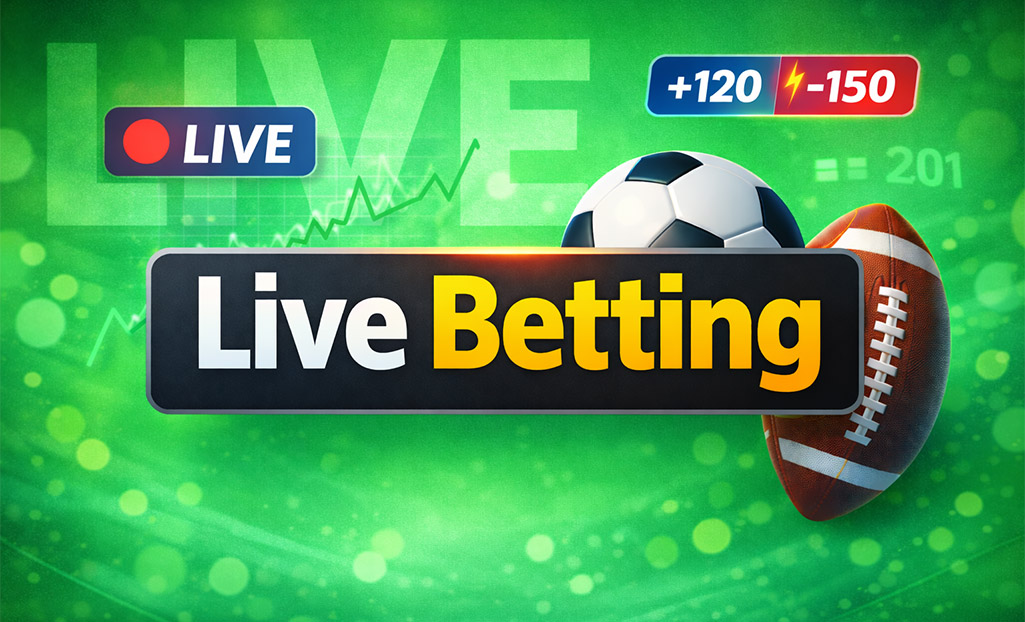 Live betting infographic showing real-time odds movement and in-play sports wagering example