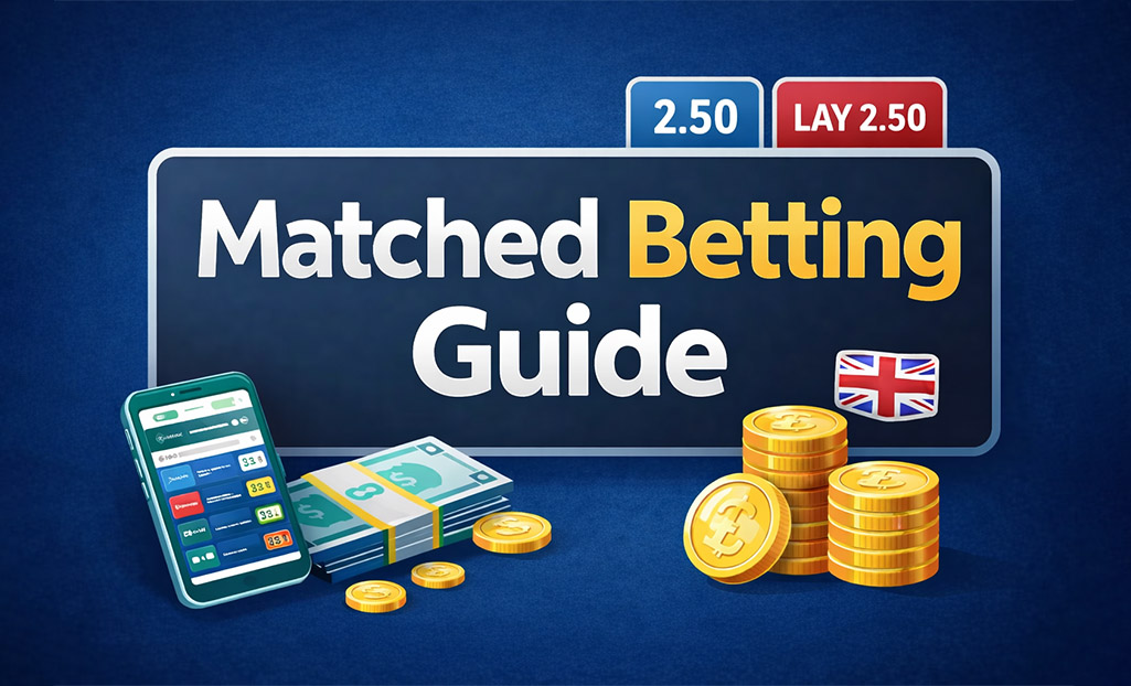 Matched betting guide showing back and lay bets, betting odds, and profit concept for beginners.