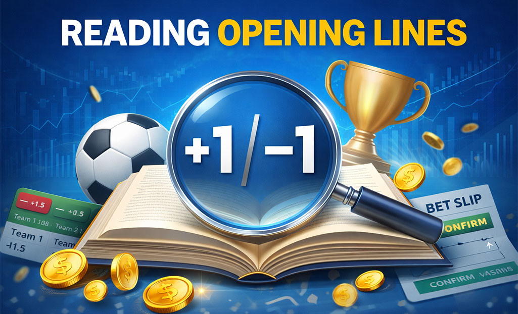 Reading Opening Lines in sports betting illustration with odds and trophy