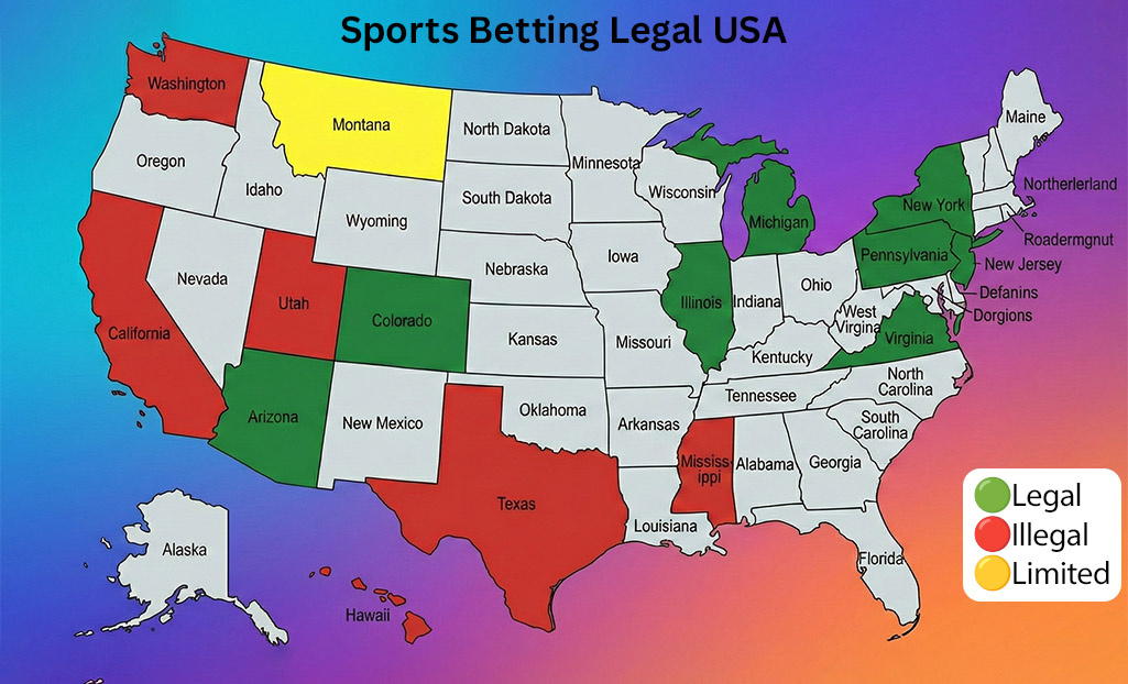 Map showing where online sports betting is legal and illegal in the U.S.