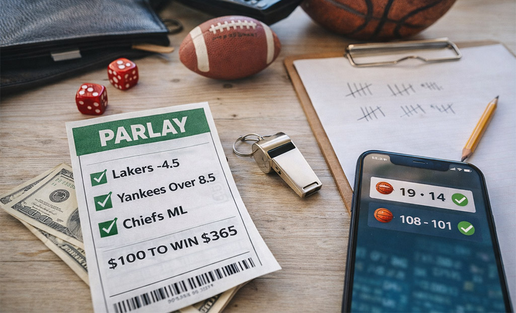 Example of a parlay bet showing multiple selections on one betting ticket