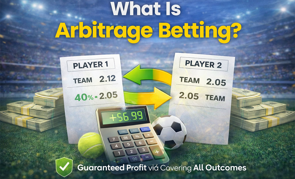 Example of arbitrage betting using two sportsbooks to secure guaranteed profit by covering all outcomes.