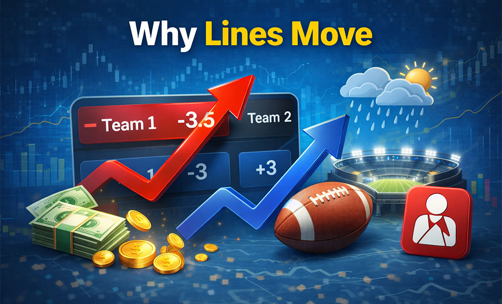 Line movement example in sports betting showing spread shifting from -3 to -3.5