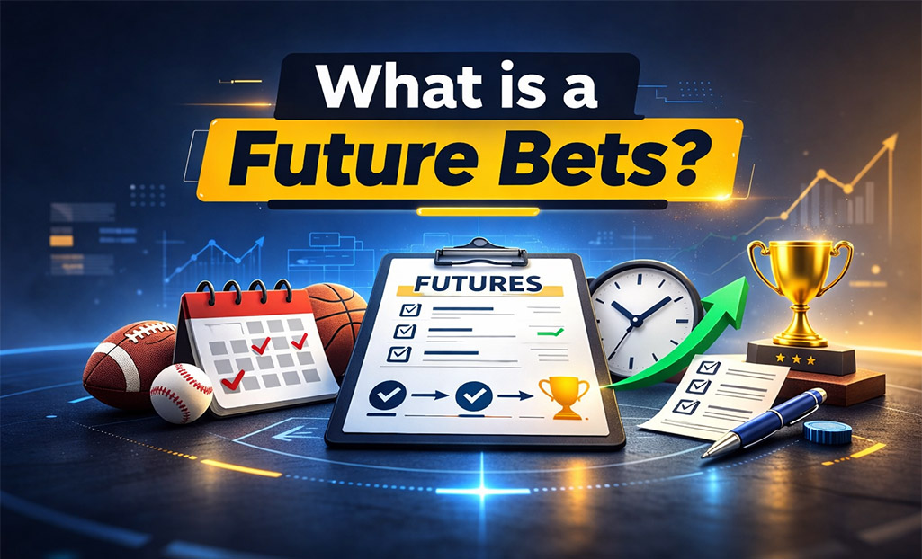 Featured image explaining what a futures bet is in sports betting, with visual elements representing long-term wagers and payout process.