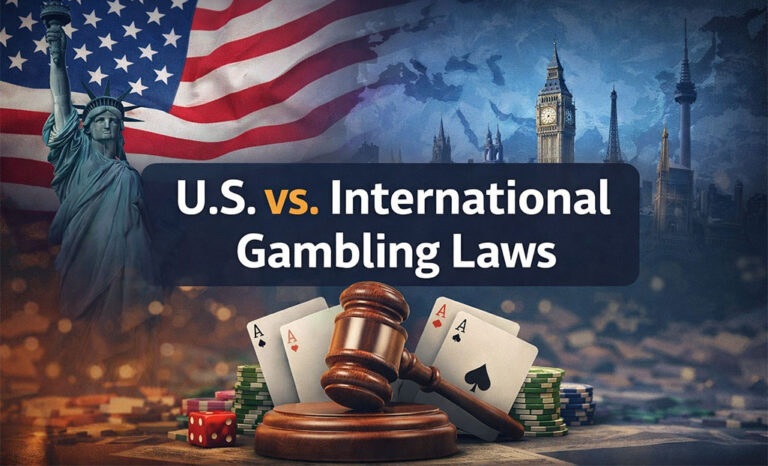 U.S. vs international gambling laws comparison showing differences in availability, accessibility, and licensing regulations