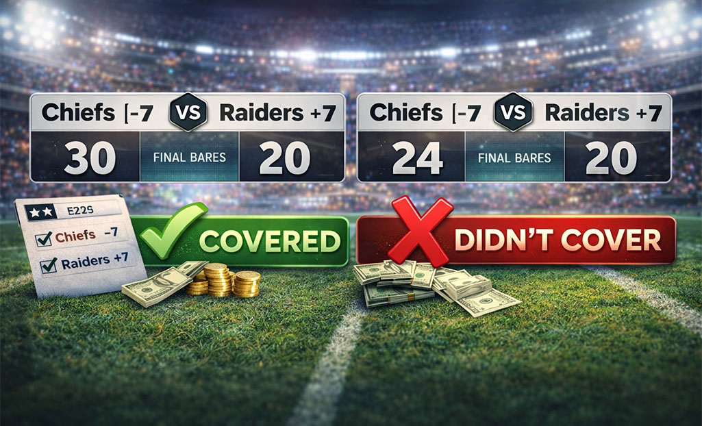Against the Spread example showing when a team covers and doesn’t cover the spread in sports betting