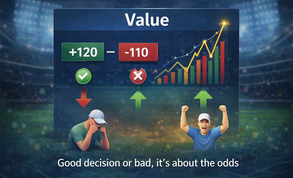 Value betting concept showing odds comparison and decision making based on probability in sports betting