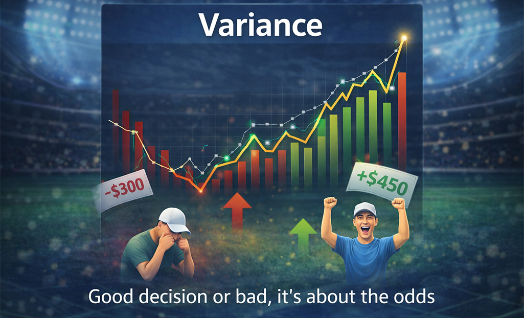 Variance in sports betting showing winning and losing streaks with fluctuating results over time