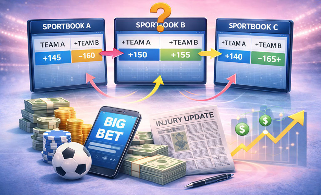 Sportsbooks showing different betting odds for the same game due to line movement and betting activity