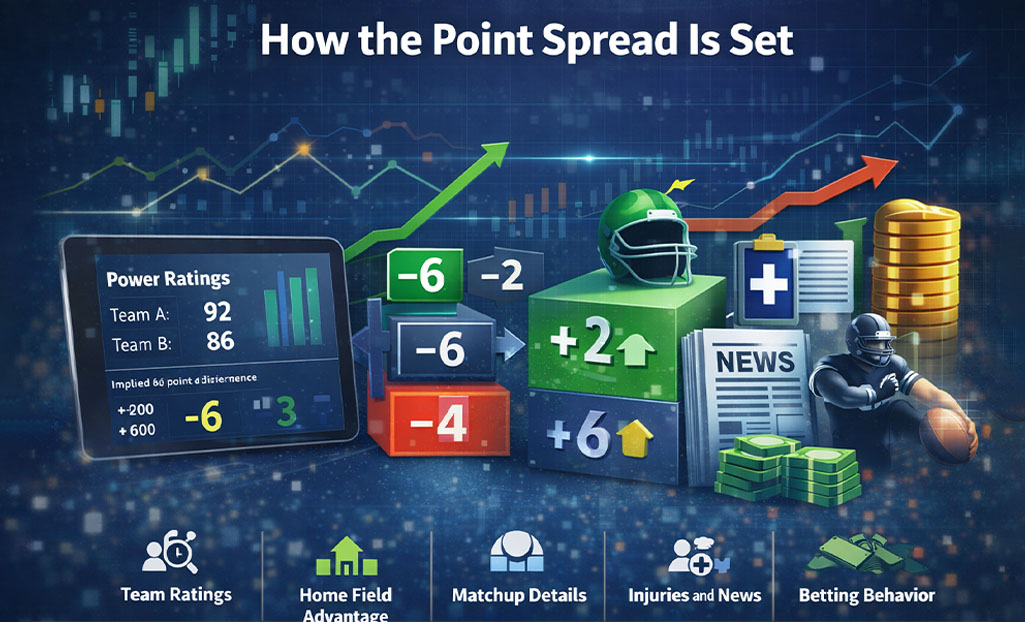 How bookmakers set the point spread using team ratings, injuries, and betting market data