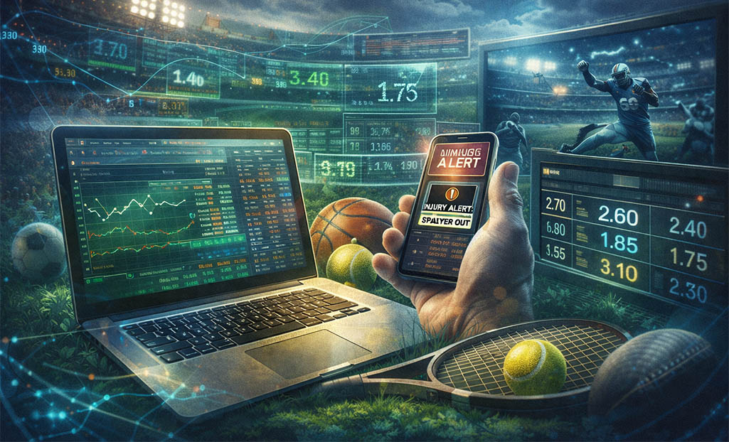 Data analysis and odds tracking in major sports leagues showing fast-moving betting markets and real-time information