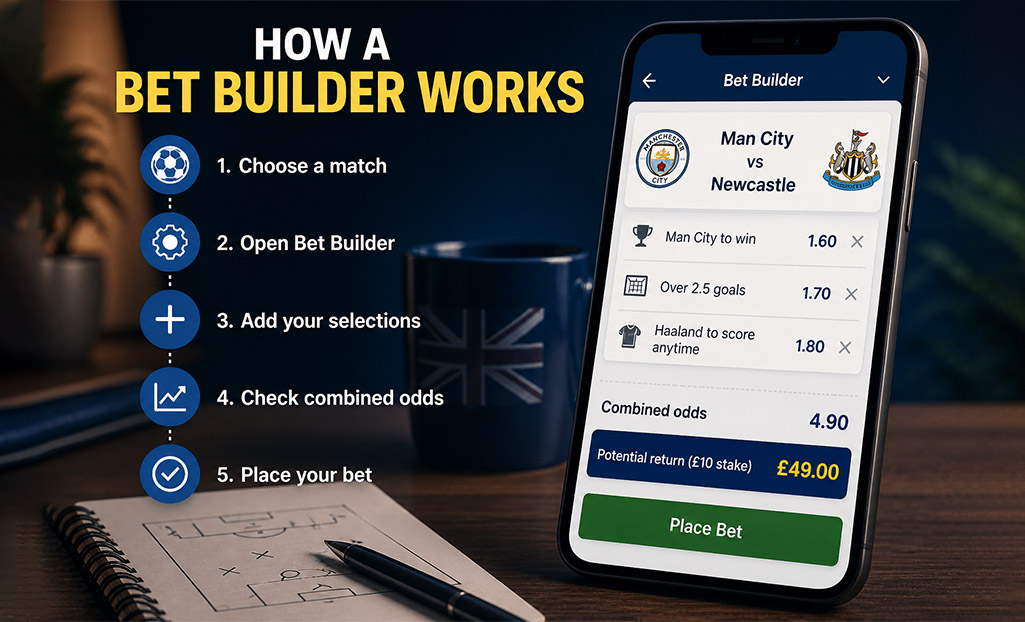 Bet Builder example showing how same-game accas work step by step