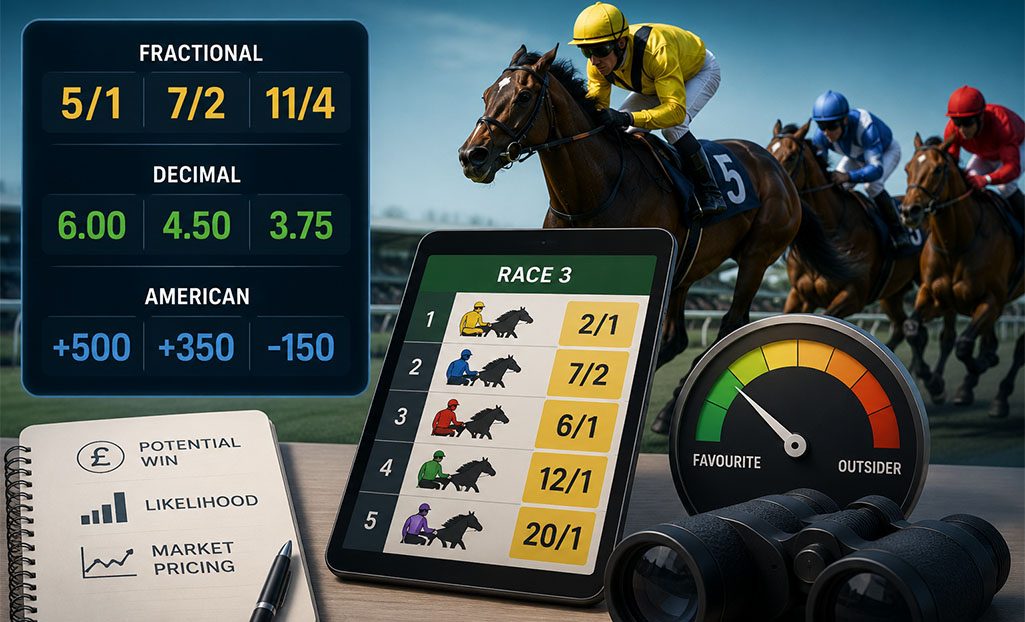Horse racing odds explained with fractional, decimal and American betting formats in the UK