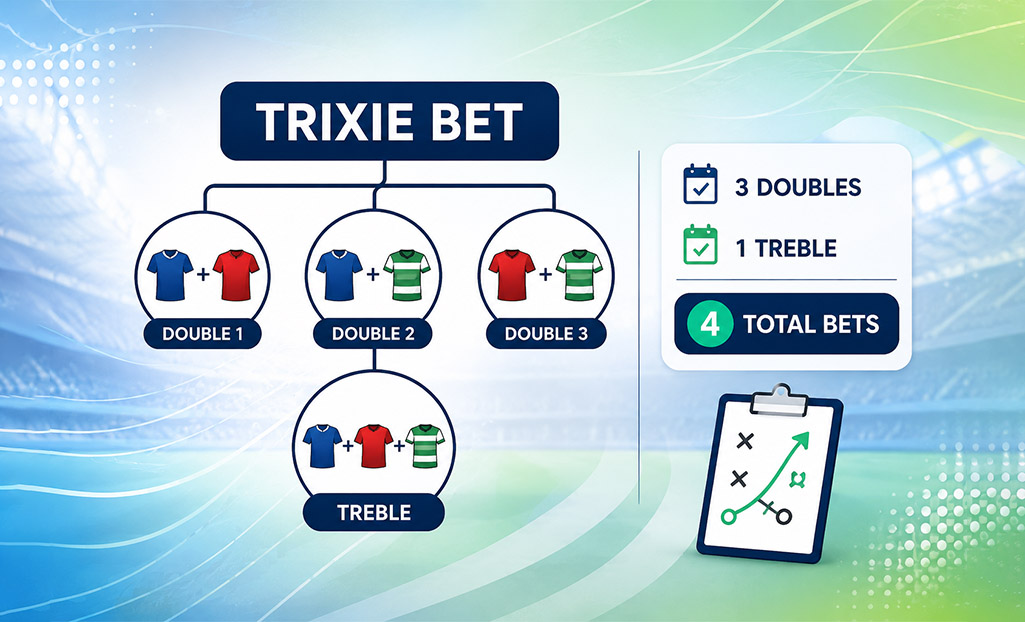 Trixie bet explained with 3 doubles and 1 treble betting structure